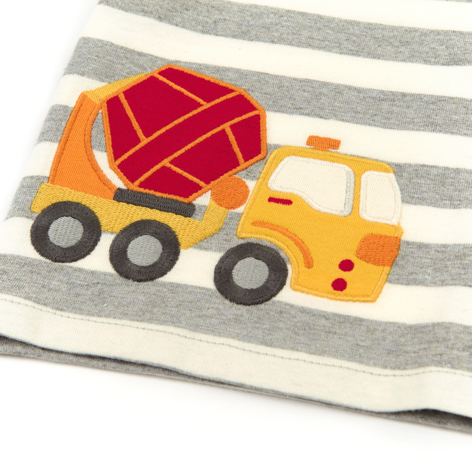 Baby T-Shirt grau gestreift mit Betonmischer Motiv
