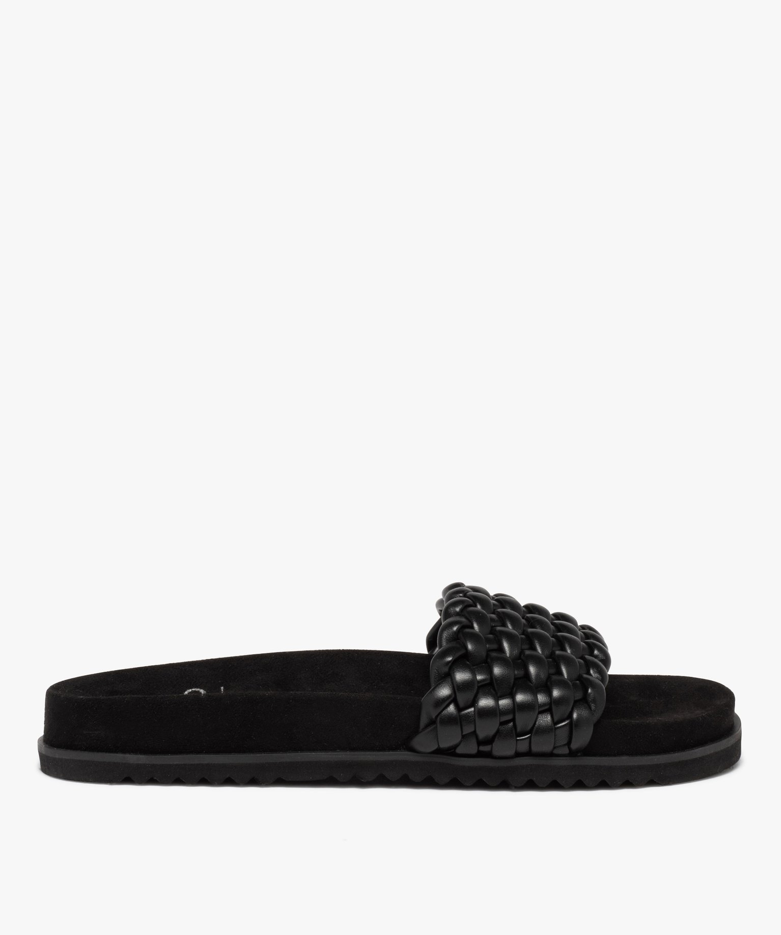 Mules femme à talon plat et bandeau tressé rembourré noir | GEMO