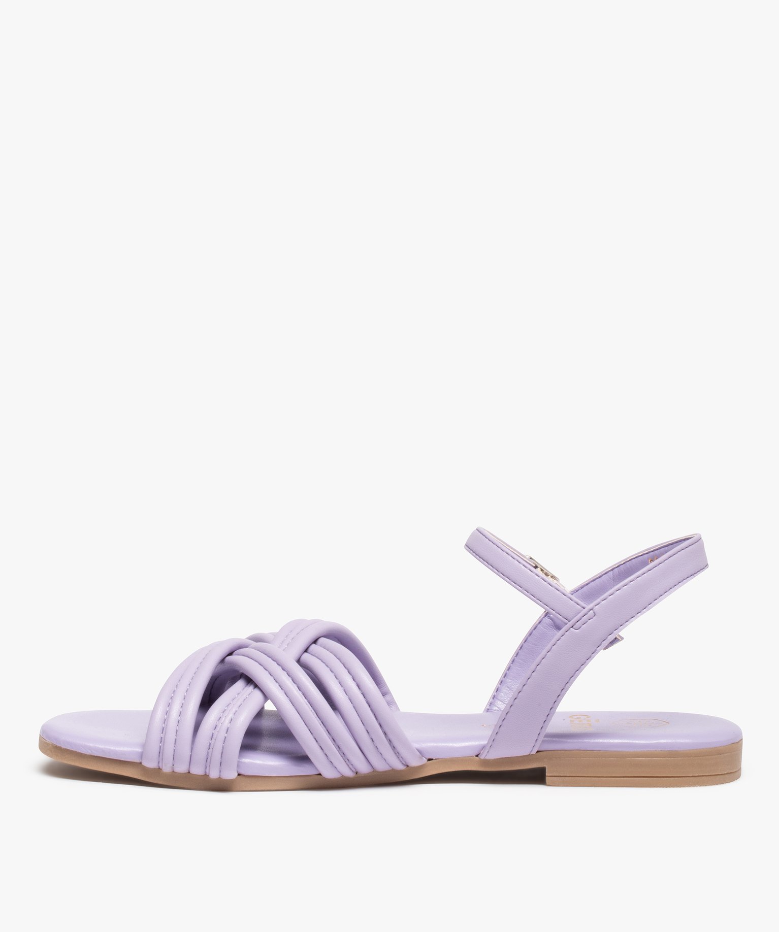 Sandales femme à talon plat et fines brides unies violet | GEMO