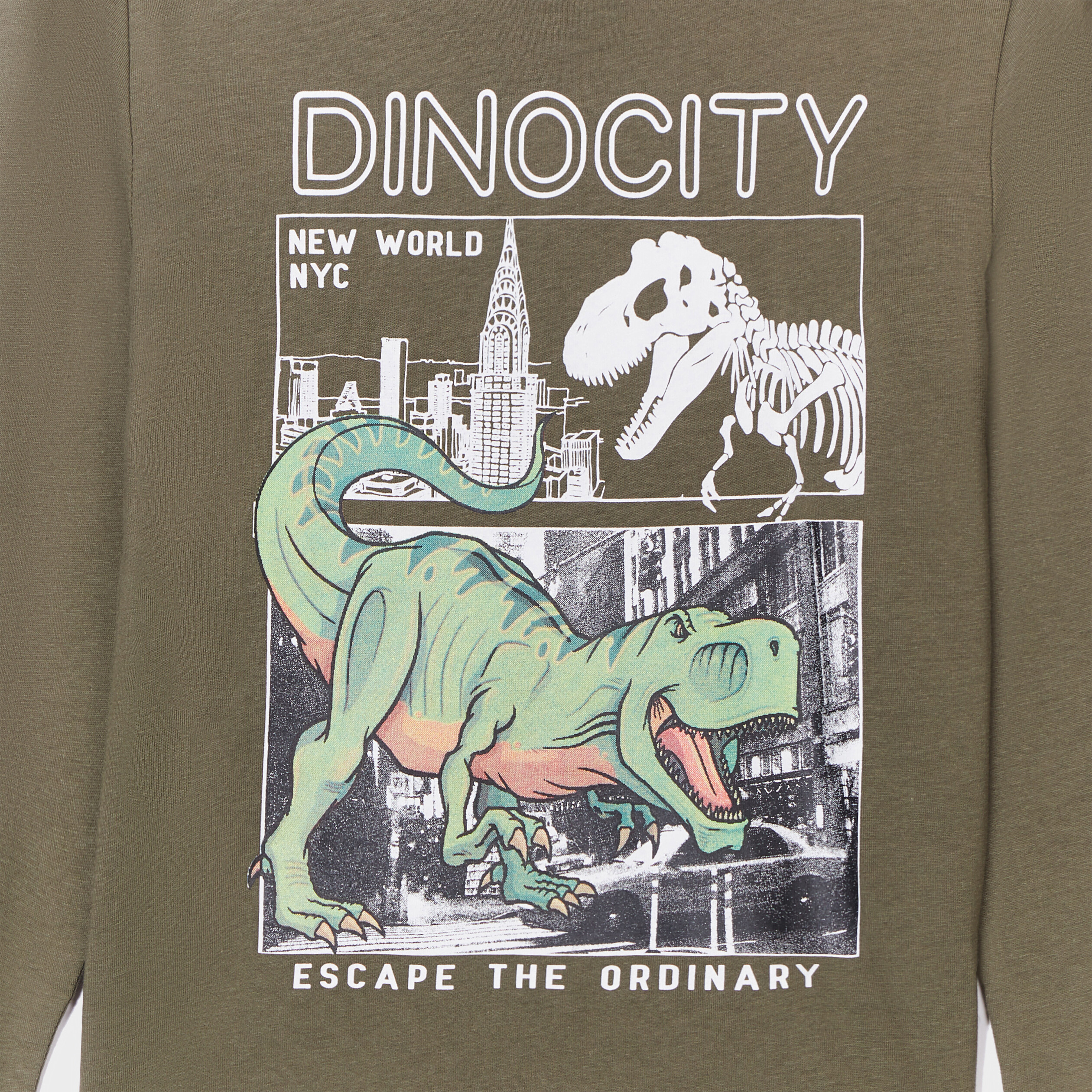 T-shirt col rond manches longues coton vert kaki garçon | La Halle