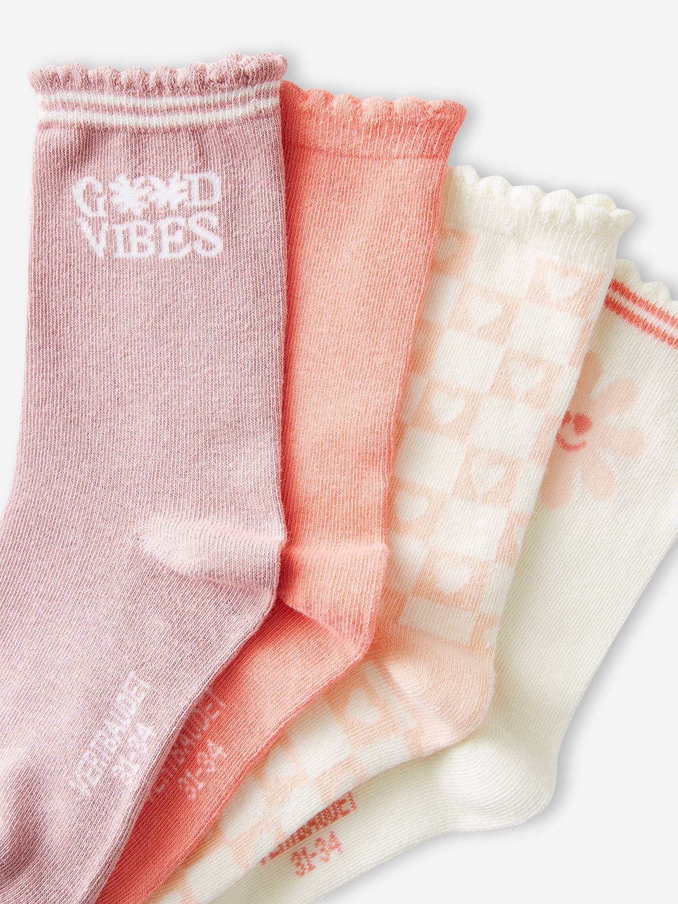 Vertbaudet 4er-Pack Mädchen Socken, Vintage-Style Oeko-Tex - rosa