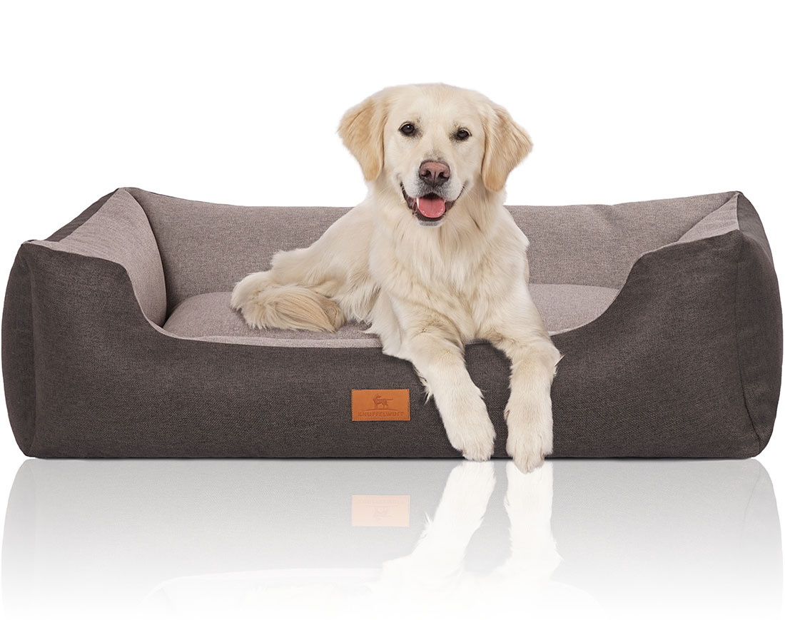 Knuffelwuff Hundebetten Knuffelwuff Hundebett Luke aus Velours mit feinem Handwebcharakter schwarz/ grau XL