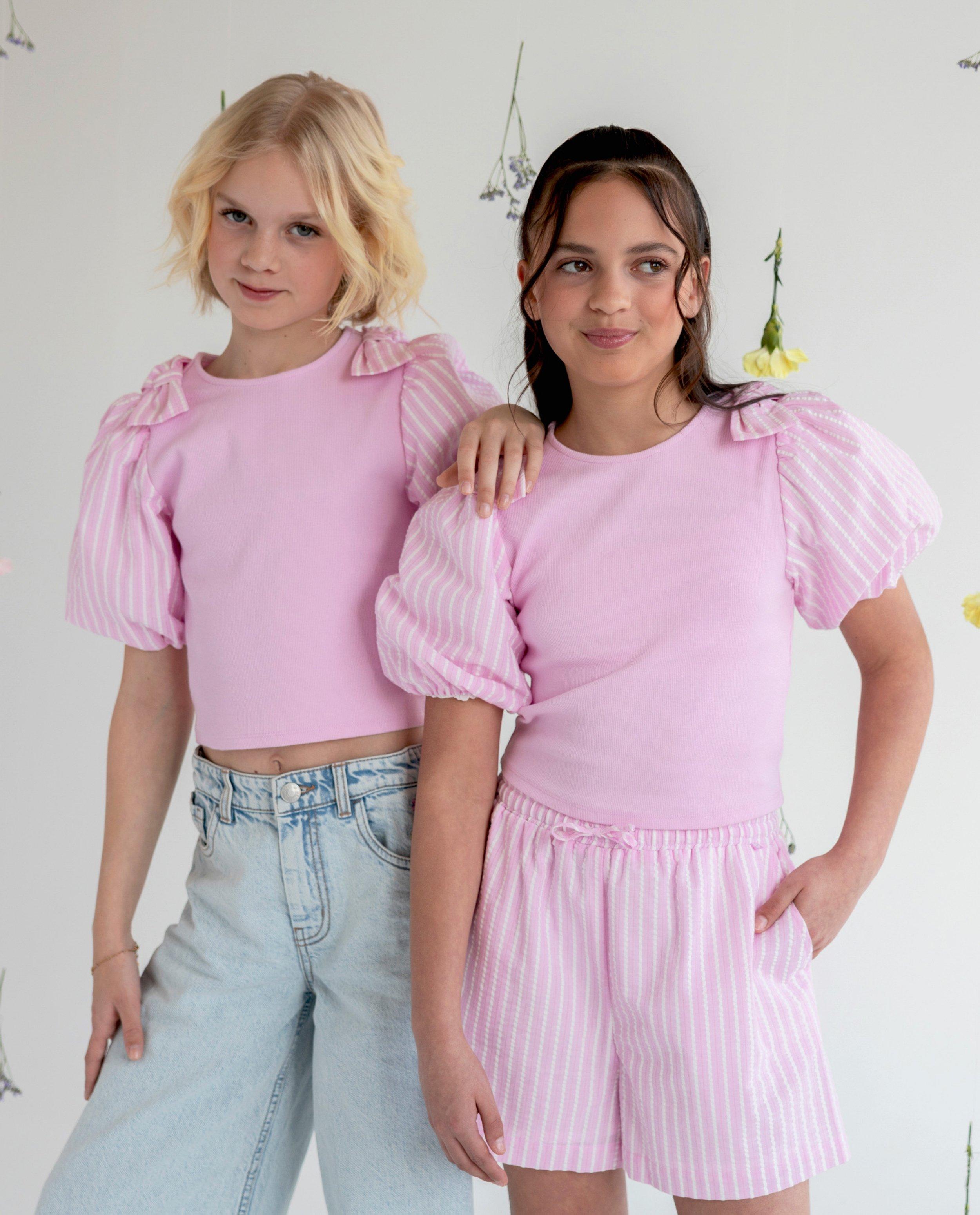 Tricou Steffi Mercie cu mâneci bufante, 9-16 ani, roz deschis