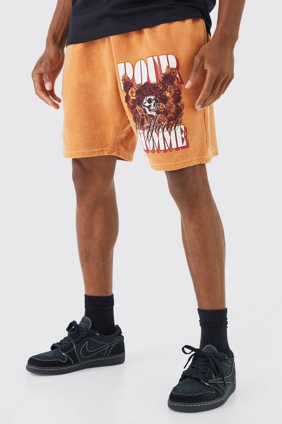 Lockere Jersey-Shorts mit floralem Totenkopf-Print