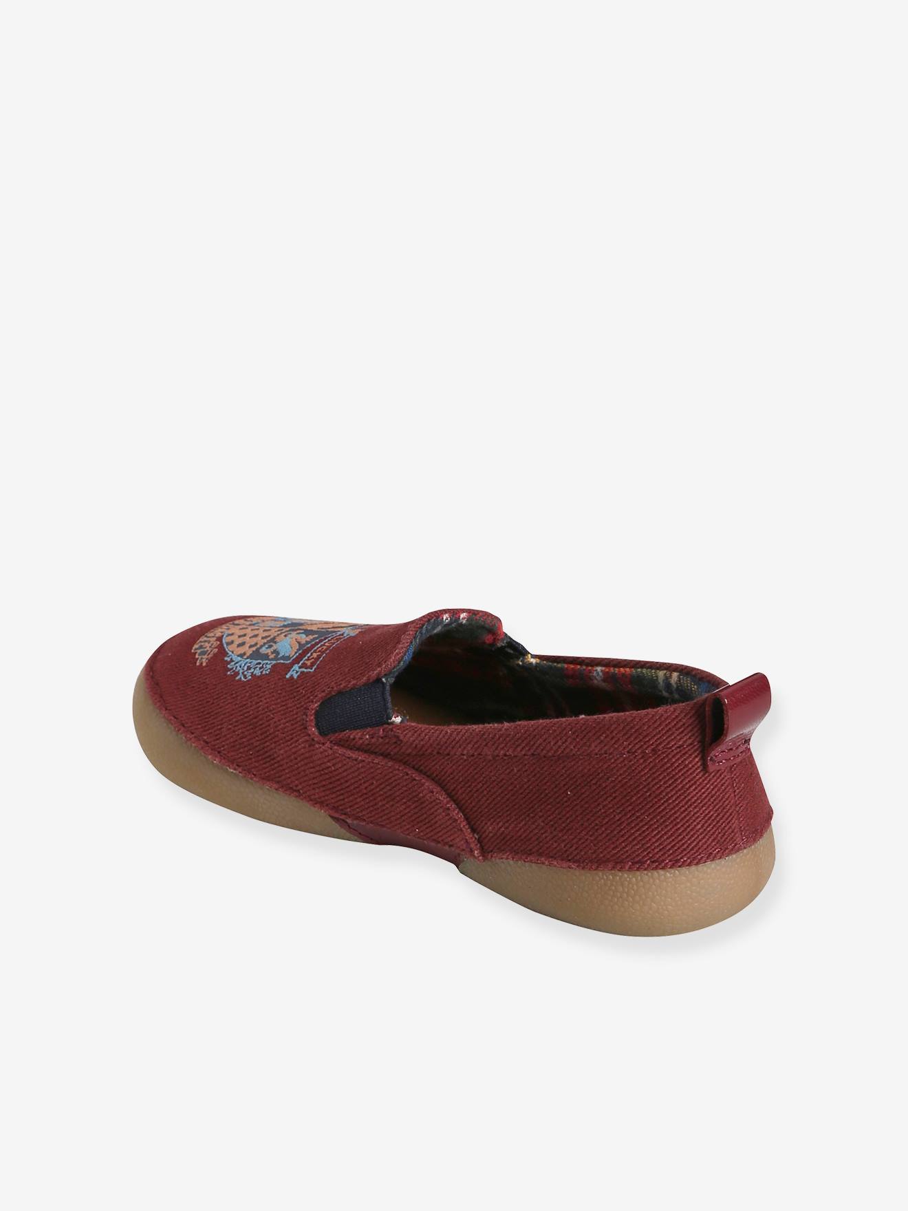 Chaussons élastiqués garçon en toile bordeaux
