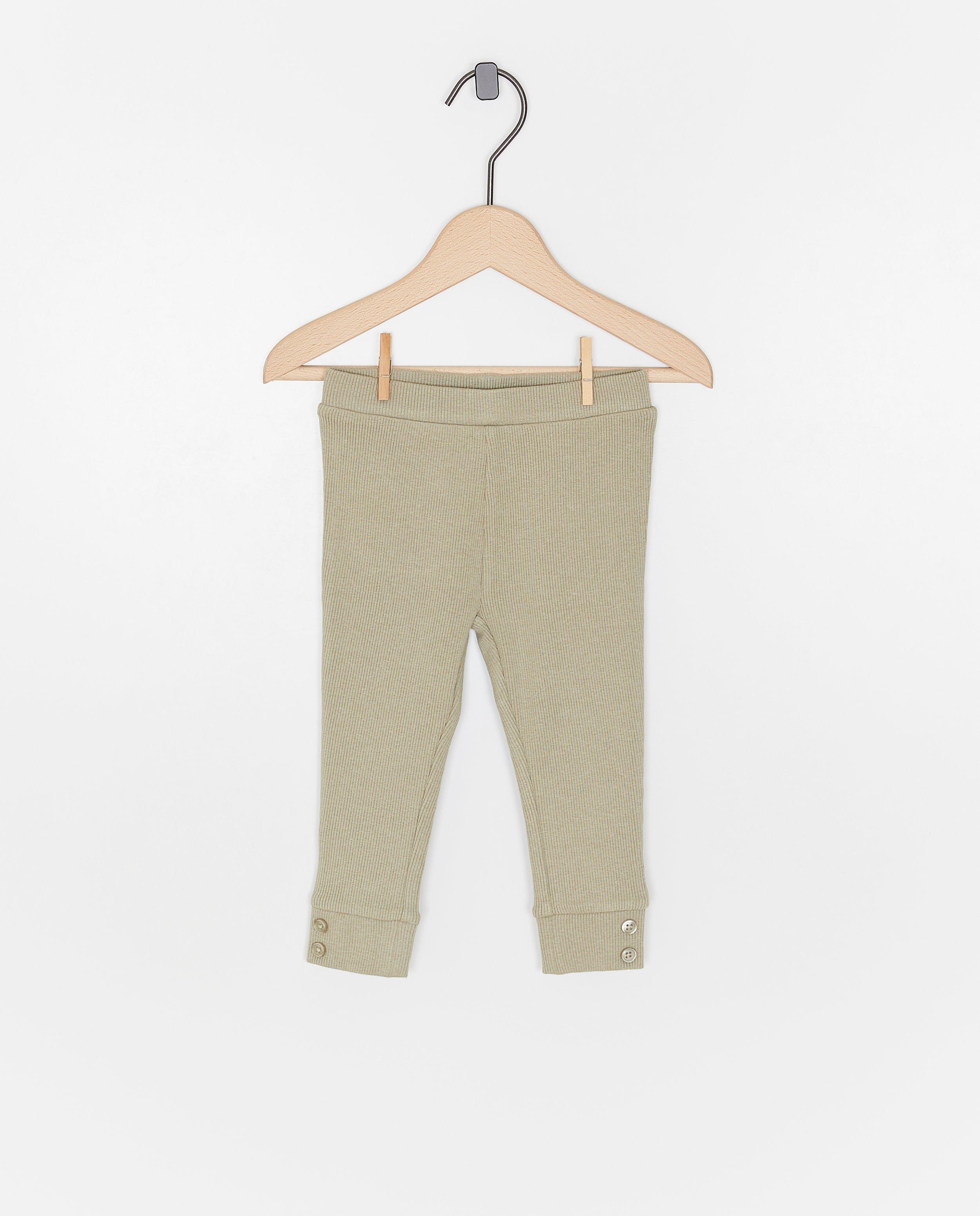 Cuddles and Smiles zöld leggings finom bordázott khaki színben