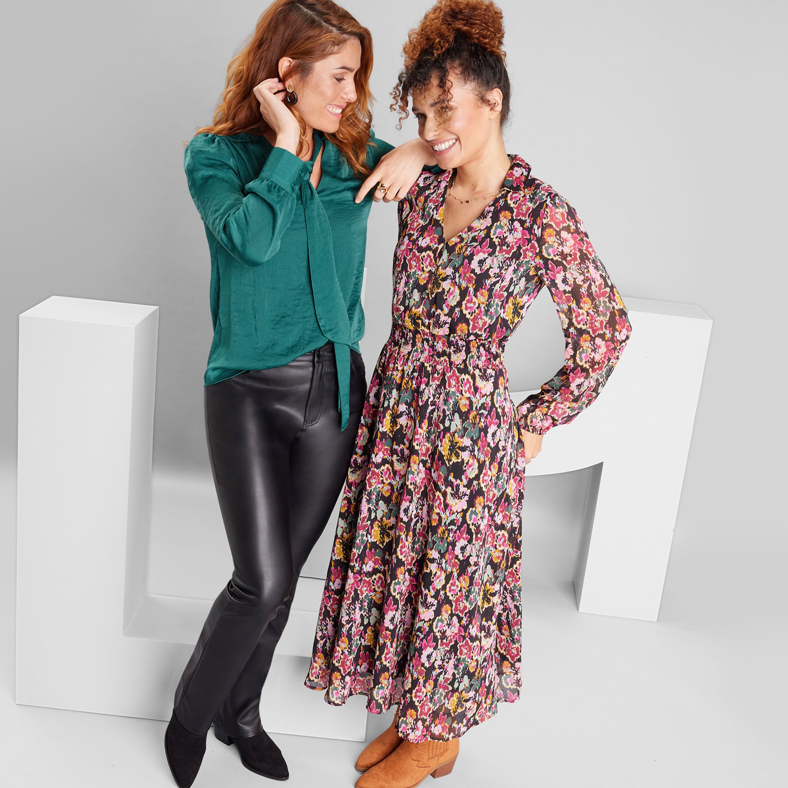 Robe longue taille smockée noir femme | La Halle