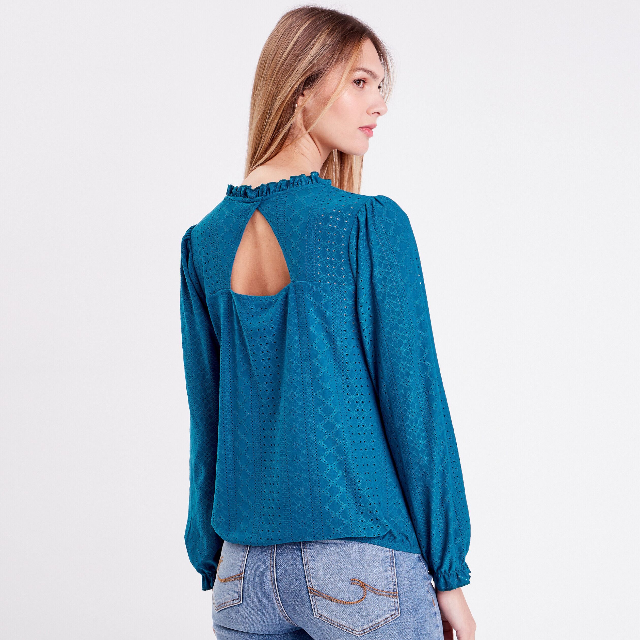 Blouse manches longues bleu canard femme | Cache Cache