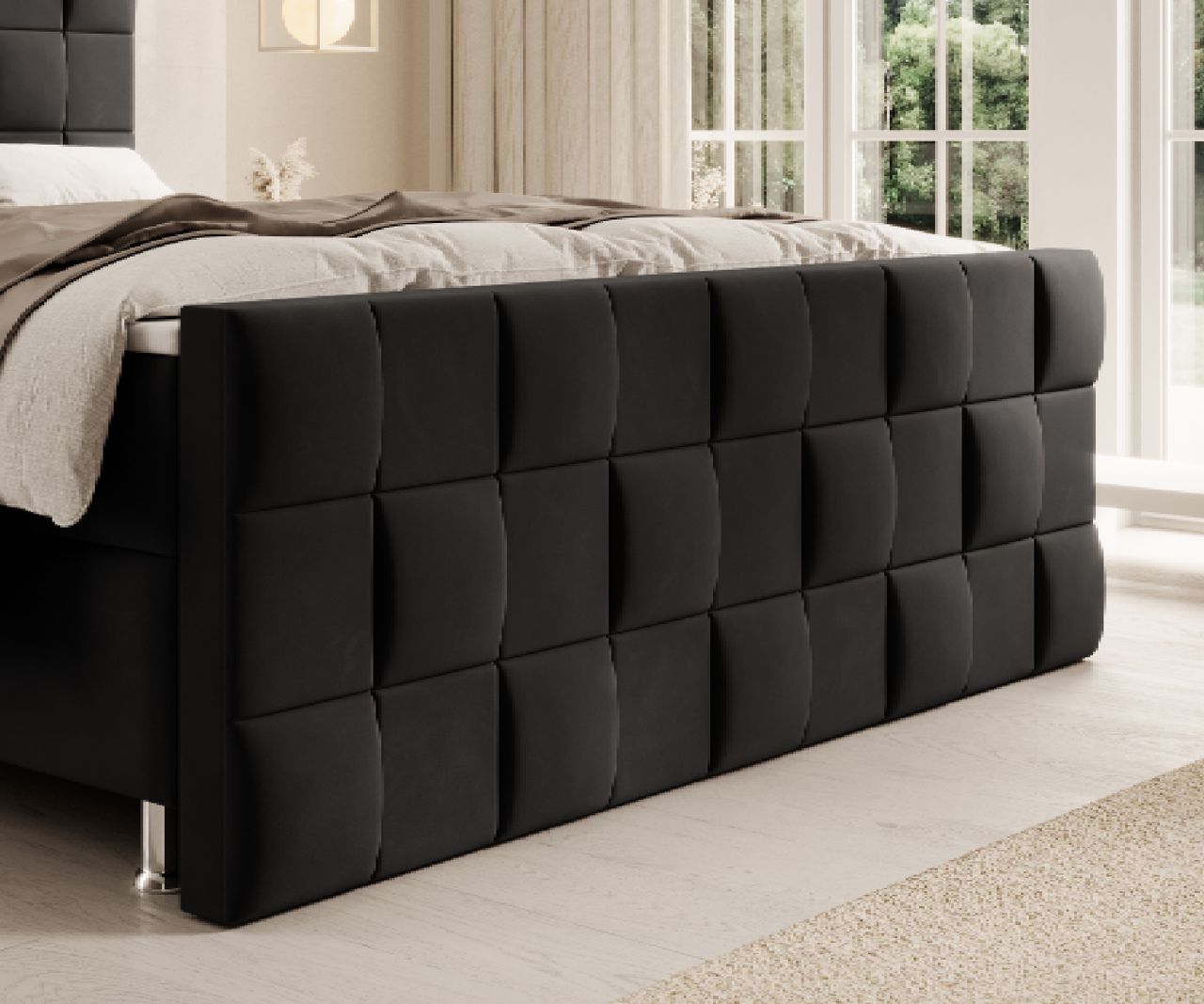 IHG Boxspringbett Tarifa 180x200cm Velour Schwarz / SL 3 / Deren 22