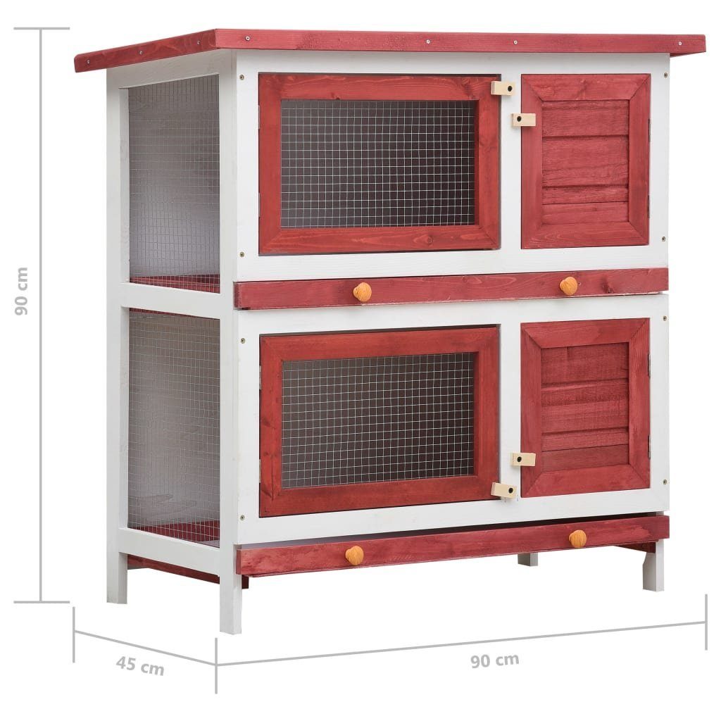 vidaXL Kleintierkäfig Kaninchenstall 4 Türen Rot Holz