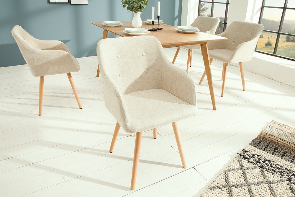 riess-ambiente Polsterstuhl SCANDINAVIA MEISTERSTÜCK beige / natur (Einzelartikel, 1 St), Esszimmer · Webstoff · Massivholz · mit Armlehne · Retro Design