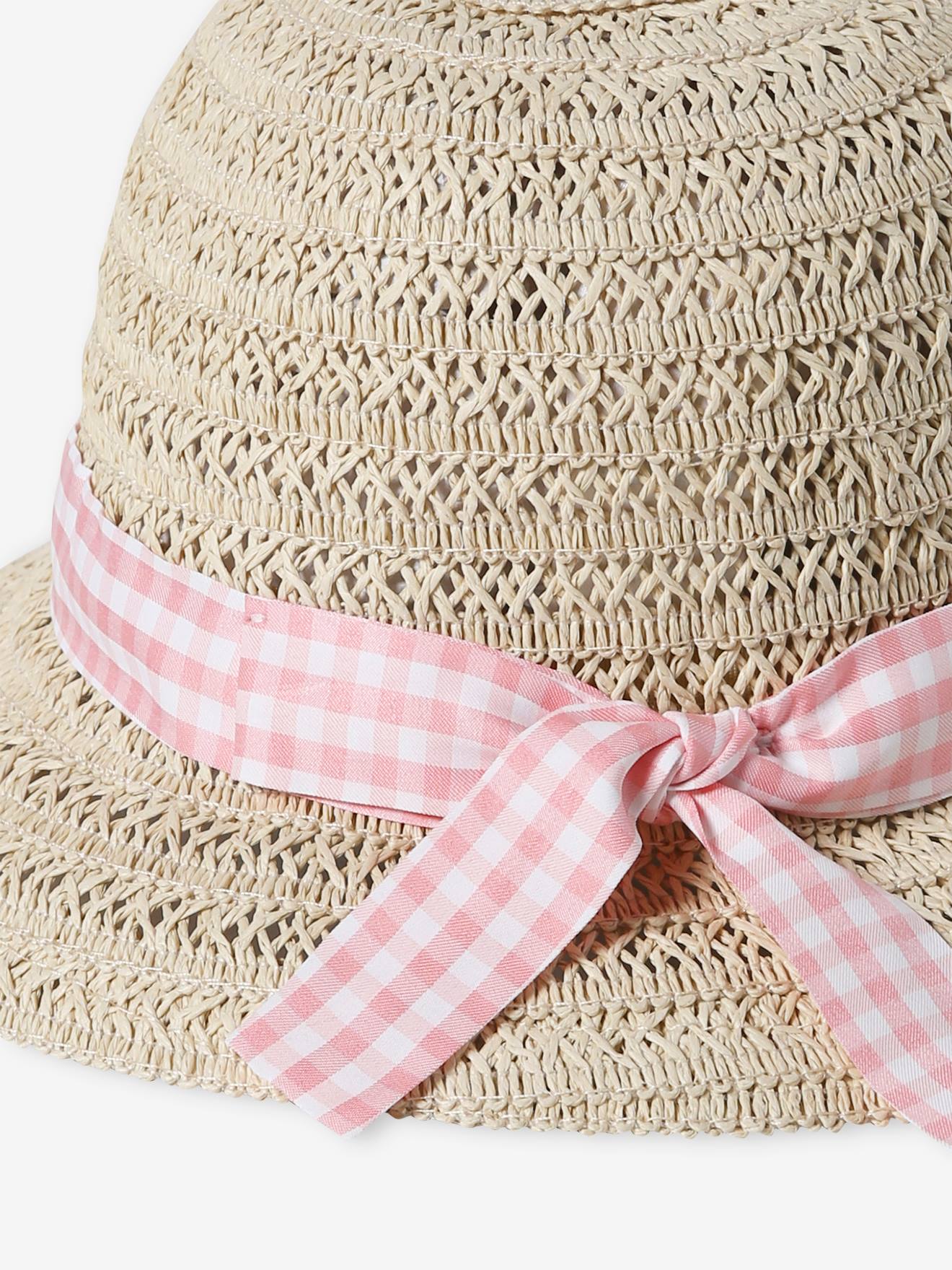 Vertbaudet Mädchen Baby Strohhut mit Hutband - wollweiß