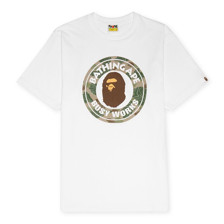 A Bathing Ape Layered Line Camo Busy Works Tee M white beige