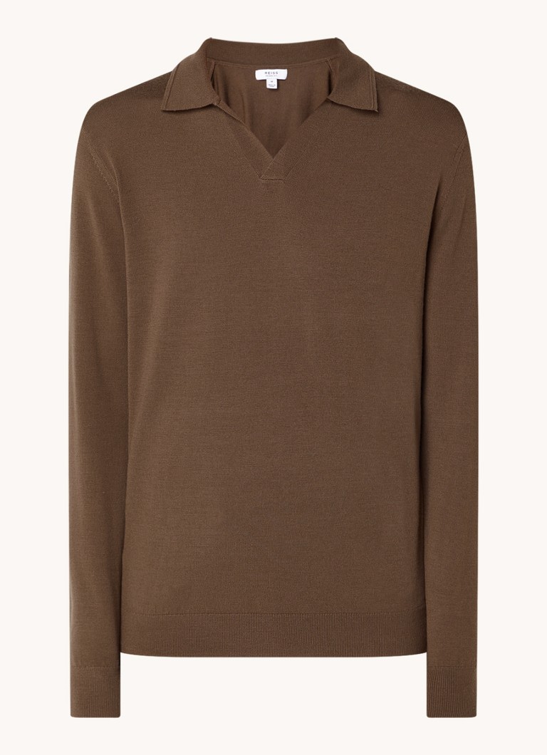 Tricou polo Reiss Milburn cu tricotaj fin și croială mulată, confecționat din lână merinos.