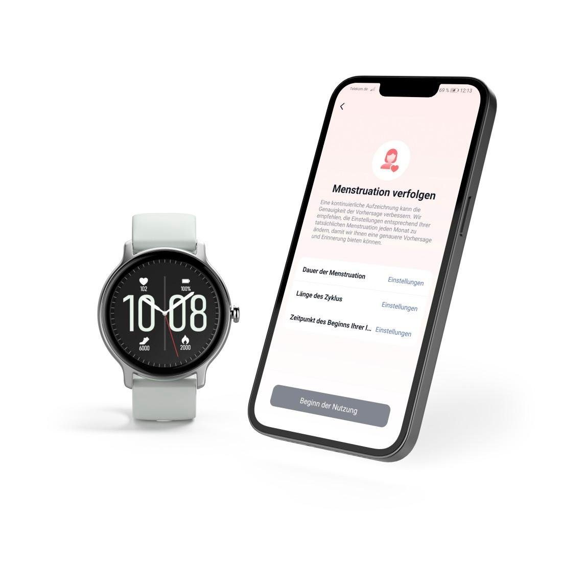 Hama Smartwatch Damen Herren, Fitnesstracker, wasserdicht, Blutsauerstoff Smartwatch (2,79 cm/1,09 Zoll), Herzfrequenz, Timer, Schritte, Kalorien, Schlaf, Stress, Tempo, Musik