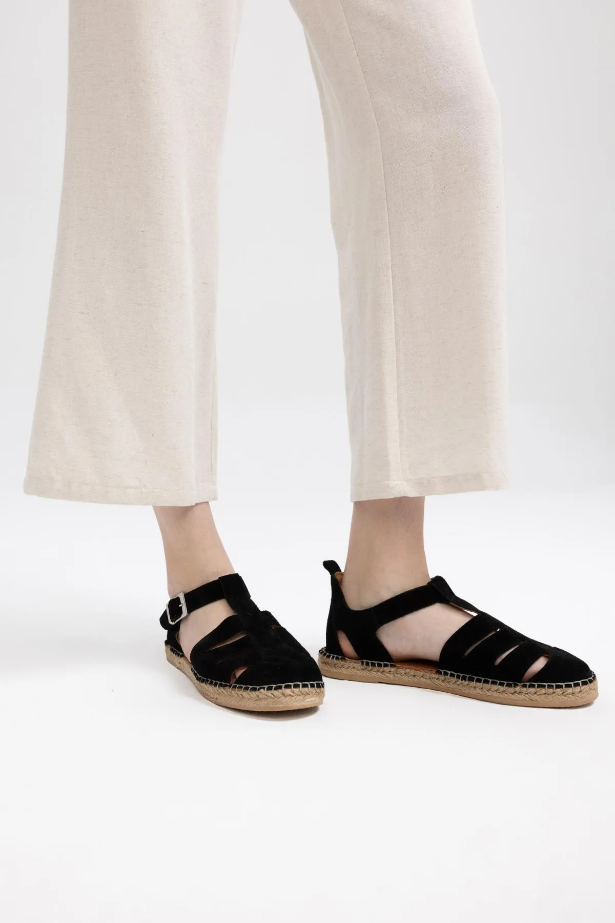 DeFacto  Damen-Espadrille zum Hineinschlüpfen aus Leder und Wildleder mit flacher Sohle Z3263az23sm