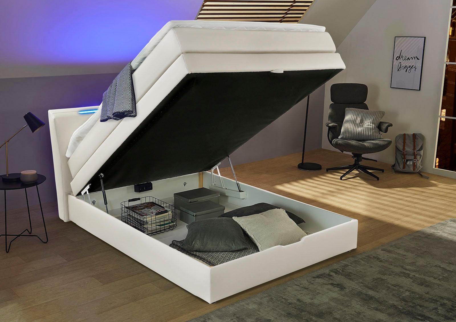 INOSIGN Boxspringbett Leoni, mit Bettkasten, RGB-Beleuchtung und Topper