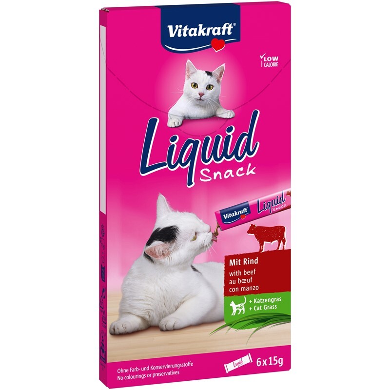 Vitakraft Snacks Vitakraft Cat Liquid-Snack 11x6 Stück Rind & Katzengras