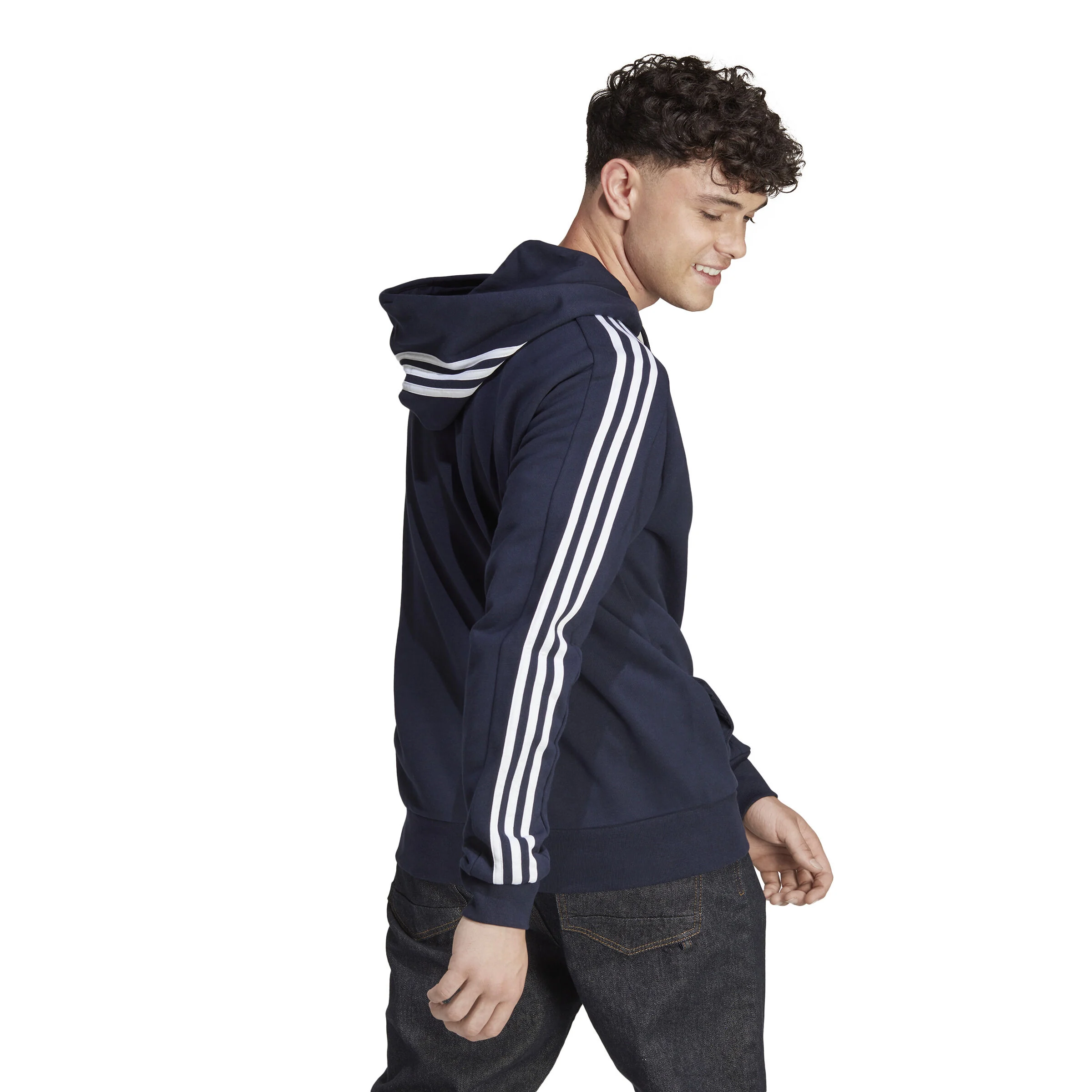 Essentials French Terry 3-Stripes Full-Zip Sweatjacke Herren - Dunkelblau, Weiß