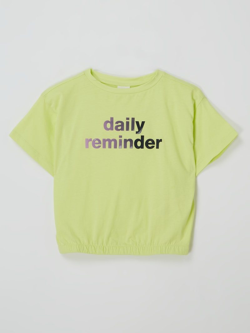 T-Shirt mit elastischem Saum in neon gelb
