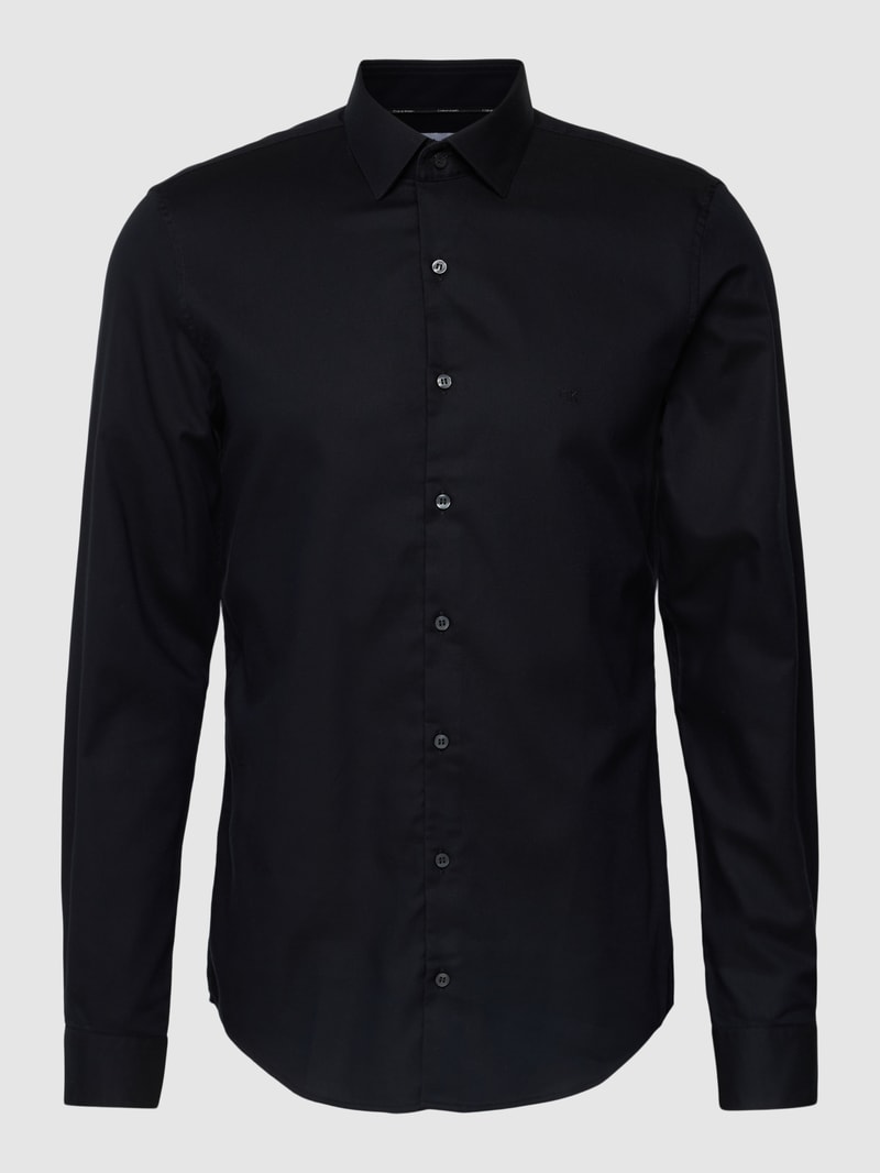 Slim Fit Business-Hemd mit Label-Stitching Modell 'Bari' in marineblau