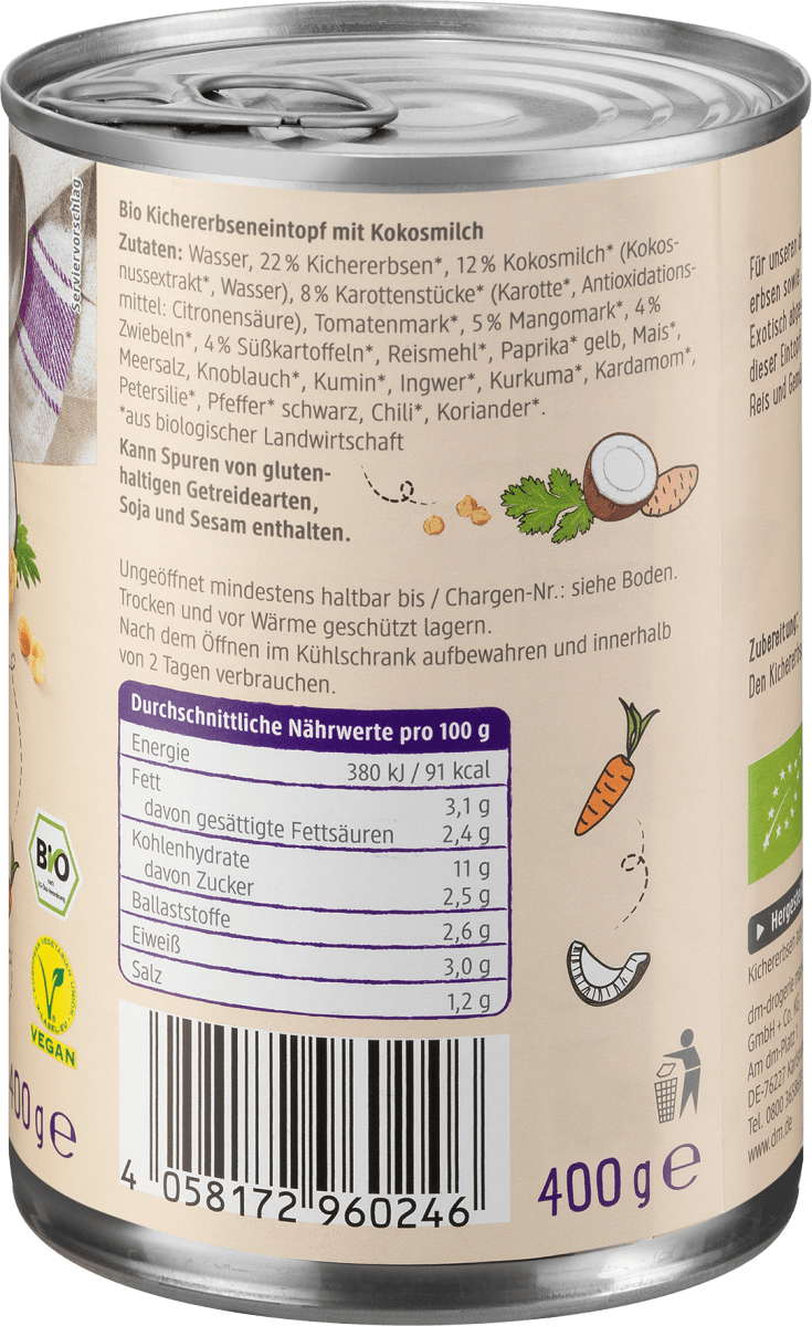 Eintopf, Kichererbsen mit Kokosmilch, 400 g