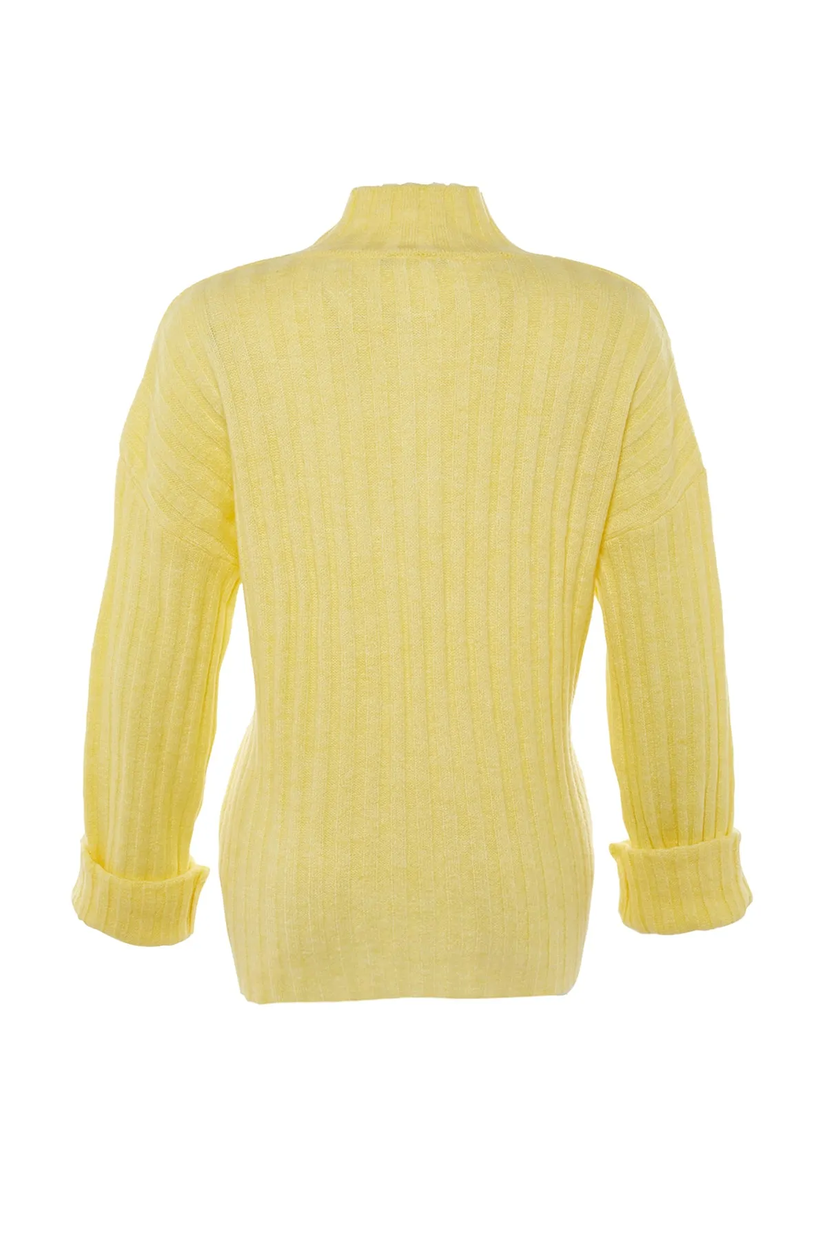 Trendyol Collection  Gelber, weich strukturierter Strickpullover mit Stehkragen und weiter Passform TWOAW21KZ0783