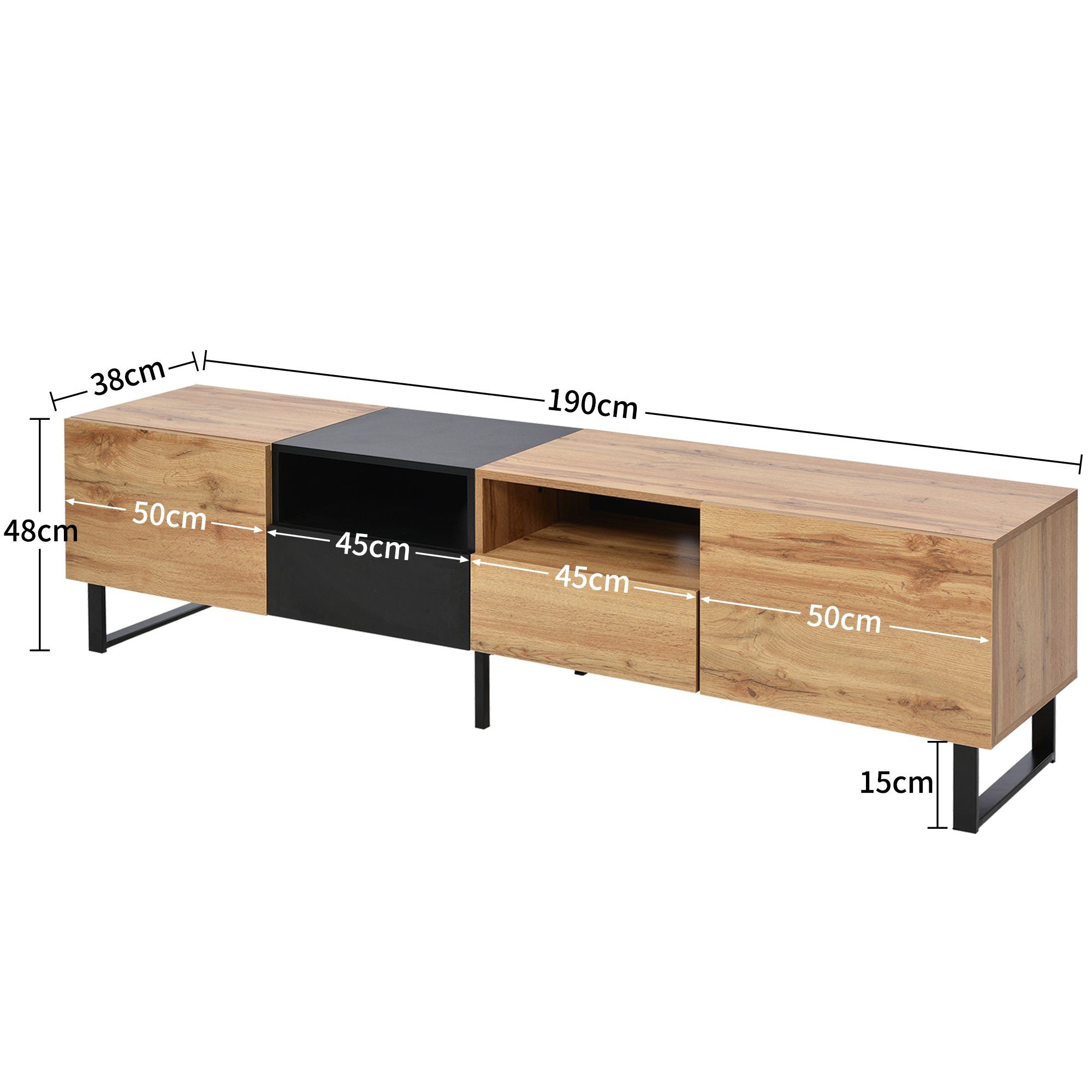 Merax Lowboard Wildeiche TV-Board mit vier Schubkästen, Fernsehtisch, TV-Schrank Vintage Industrial, aus Holz, Breite 190cm