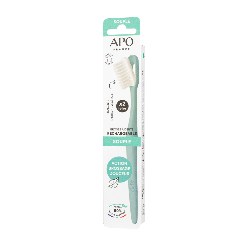 APO France BROSSE À DENTS RECHARGEABLE : 1 MANCHE + 2 TÊTES SOUPLES Brosse à Dents