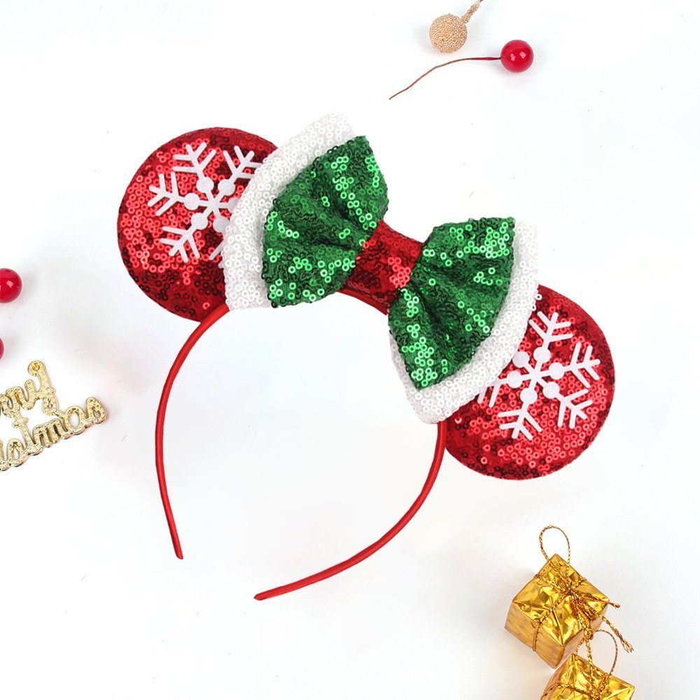 Einemgeld Haarband Weihnachten Maus Ohr Stirnband,Glitzer Schneeflocke Schleife,für Party