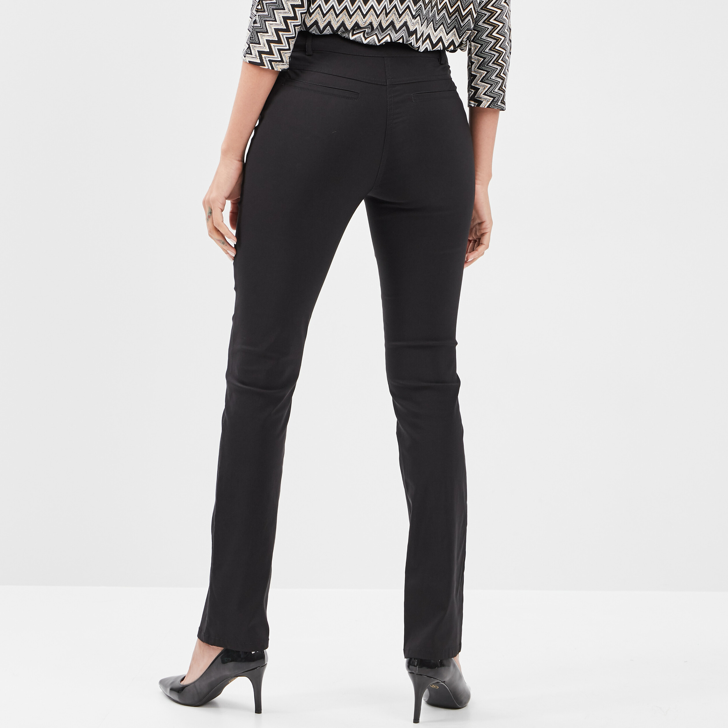 Pantalon droit stretch noir femme | La Halle