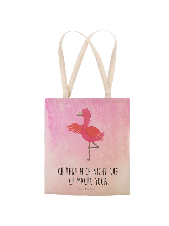 Mr. & Mrs. Panda Einkaufstasche Flamingo Yoga mit Spruch in Aquarell Pink günstig kaufen onesize