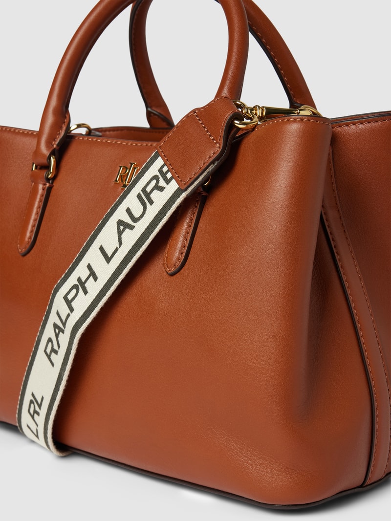 Satchel aus Leder mit Label-Applikation Modell 'MARCY' in cognac