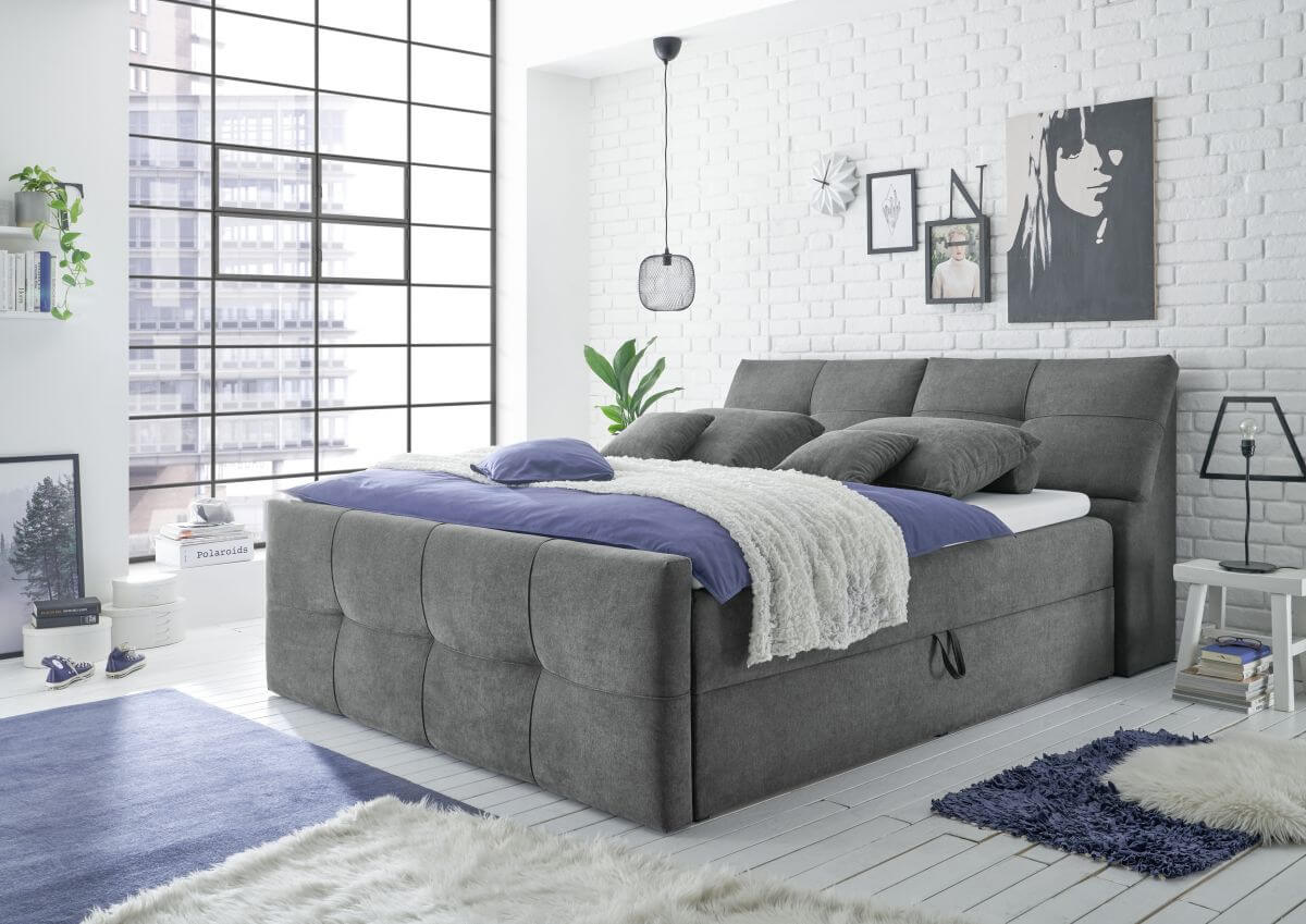 Boxspringbett Redmond mit Bettkasten Grau 180 x 200 cm