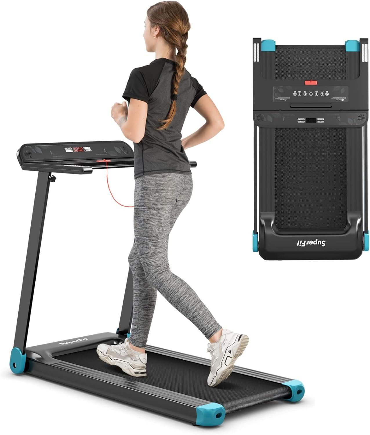 COSTWAY Laufband (klappbar Treadmil, Elektrisches Zuhause 0,75 HP Elektromotor 3 Modi), LED Display Geschwindigkeit 0-12 km/h App-kontrolliert mit Bluetooth