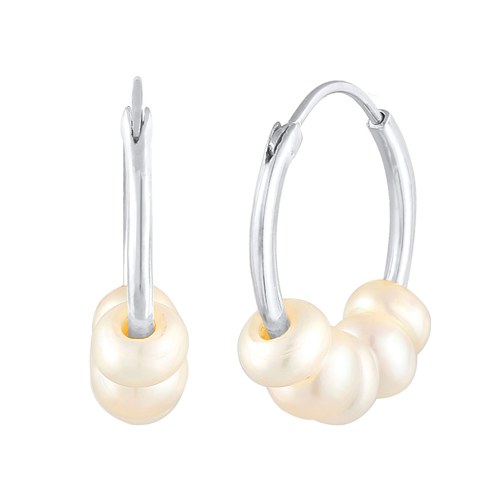 Elli Elli Boucles d'Oreilles Créoles Femmes Bead Simple avec perles d'eau douce en arg Boucles d'oreilles