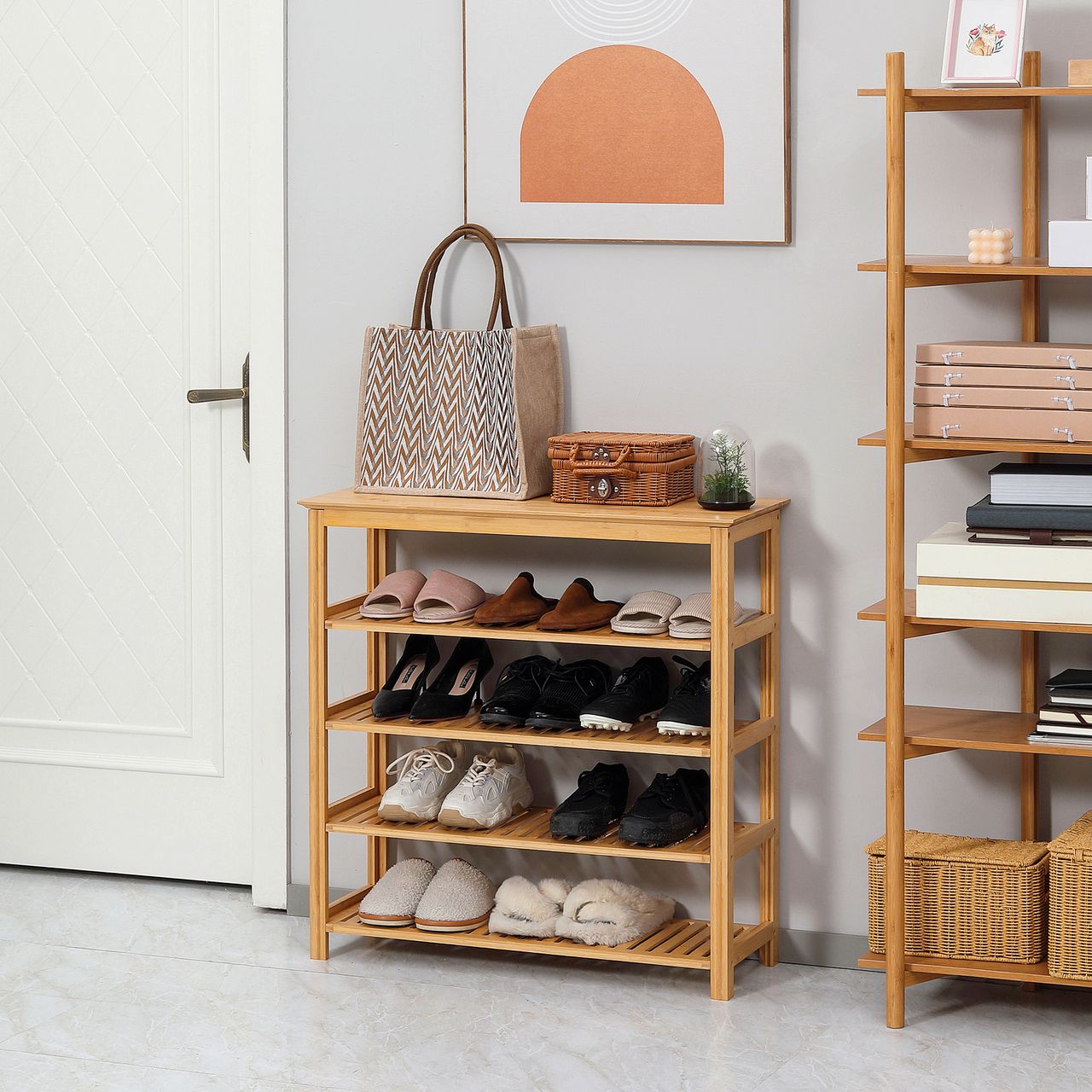 HOMCOM Schuhregal, Schuhständer mit 5 Ebenen, Schuh-Organizer für Eingang Natur