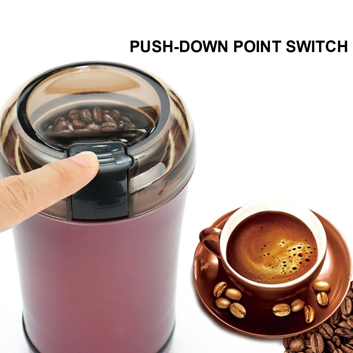 Yoyaxi Kaffeemühle Elektrische Kaffeebohnenmühle mit Reinigungsbürste, Gewürzmühle mit Edelstahlklinge für Samen,Bohnen,Nüsse,Kräuter,Pfeffer