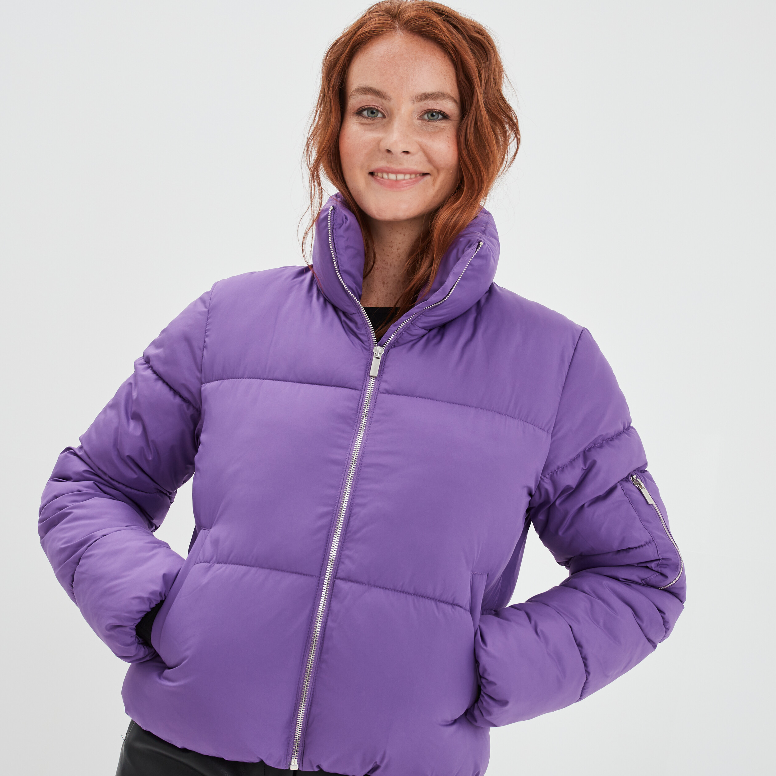 Doudoune courte à col montant violet foncé femme | La Halle