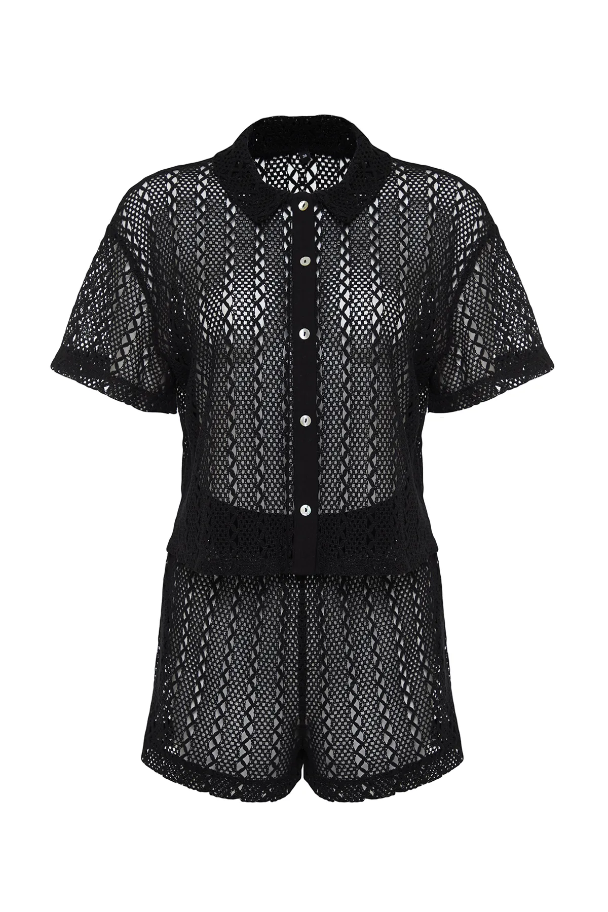 Trendyol Collection  Schwarzes Hemd-Shorts-Set im Strick-Strick-Look TBESS24AU00002