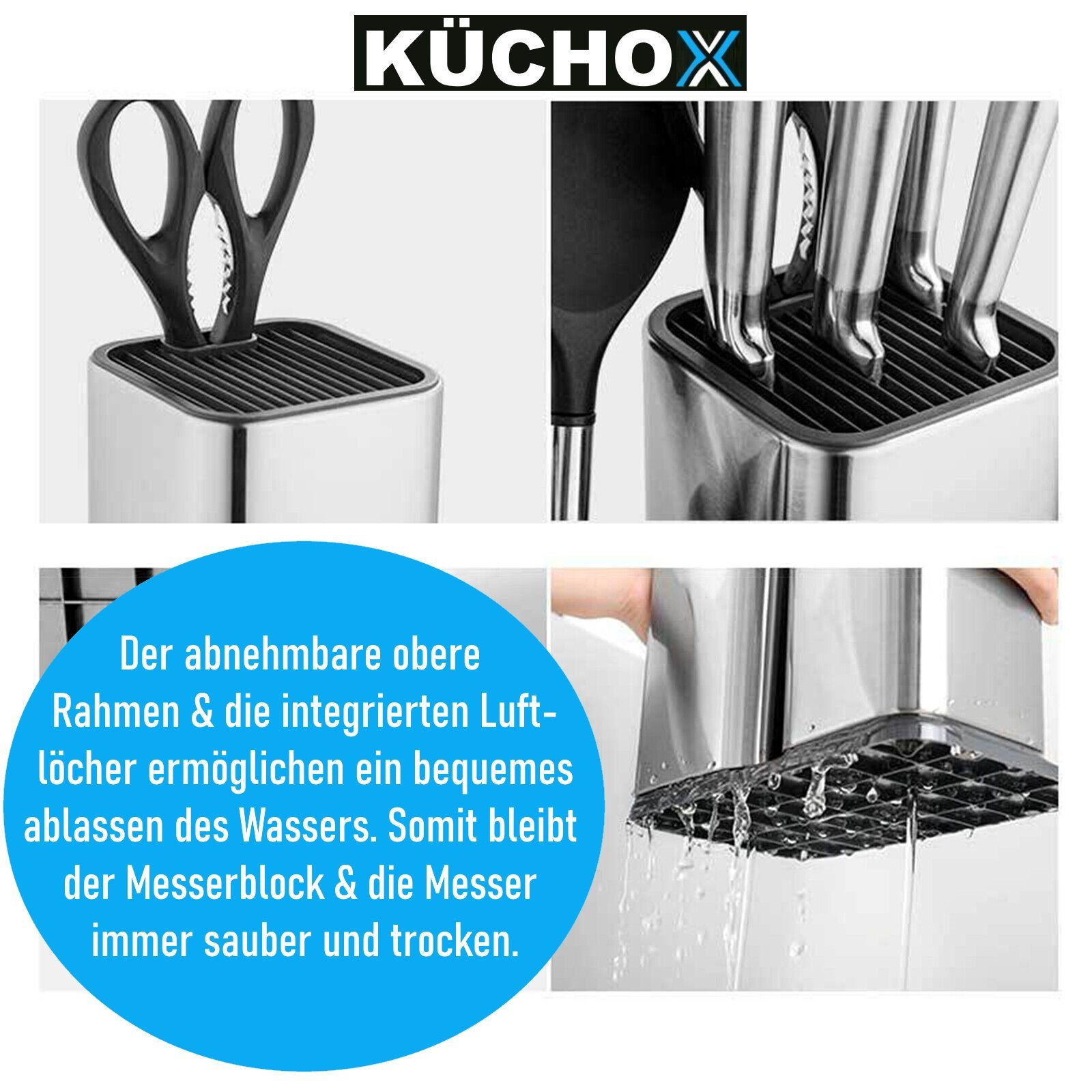 MAVURA Messerblock KÜCHOX 2in1 Edelstahl Messerblock Küchenmesser & Küchenhelfer, (ohne Messer) Aufbewahrung Küchenhelfer Organizer Set unbestückt
