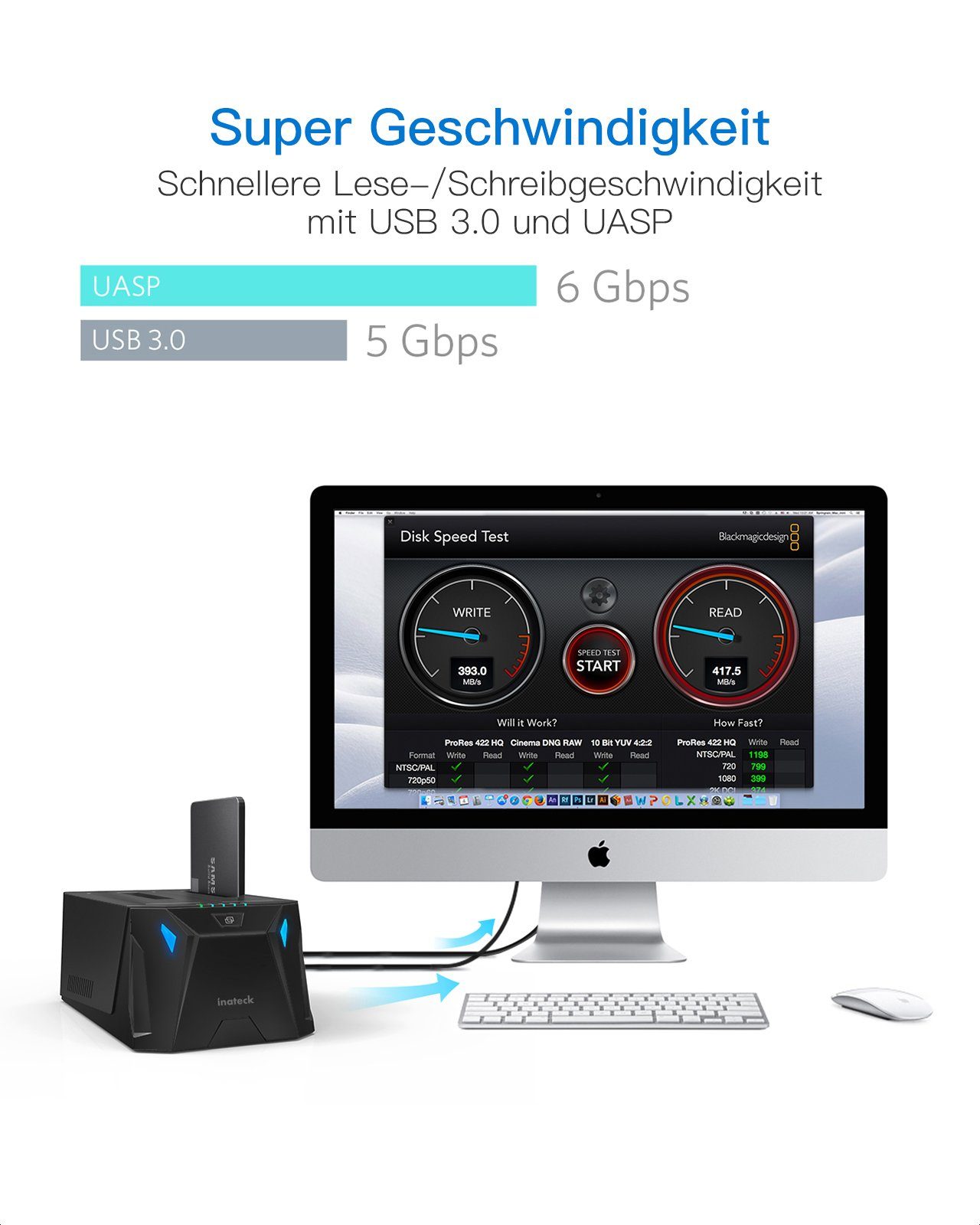 Inateck Festplatten-Dockingstation USB 3.0, SATA Dual-Schacht Docking
