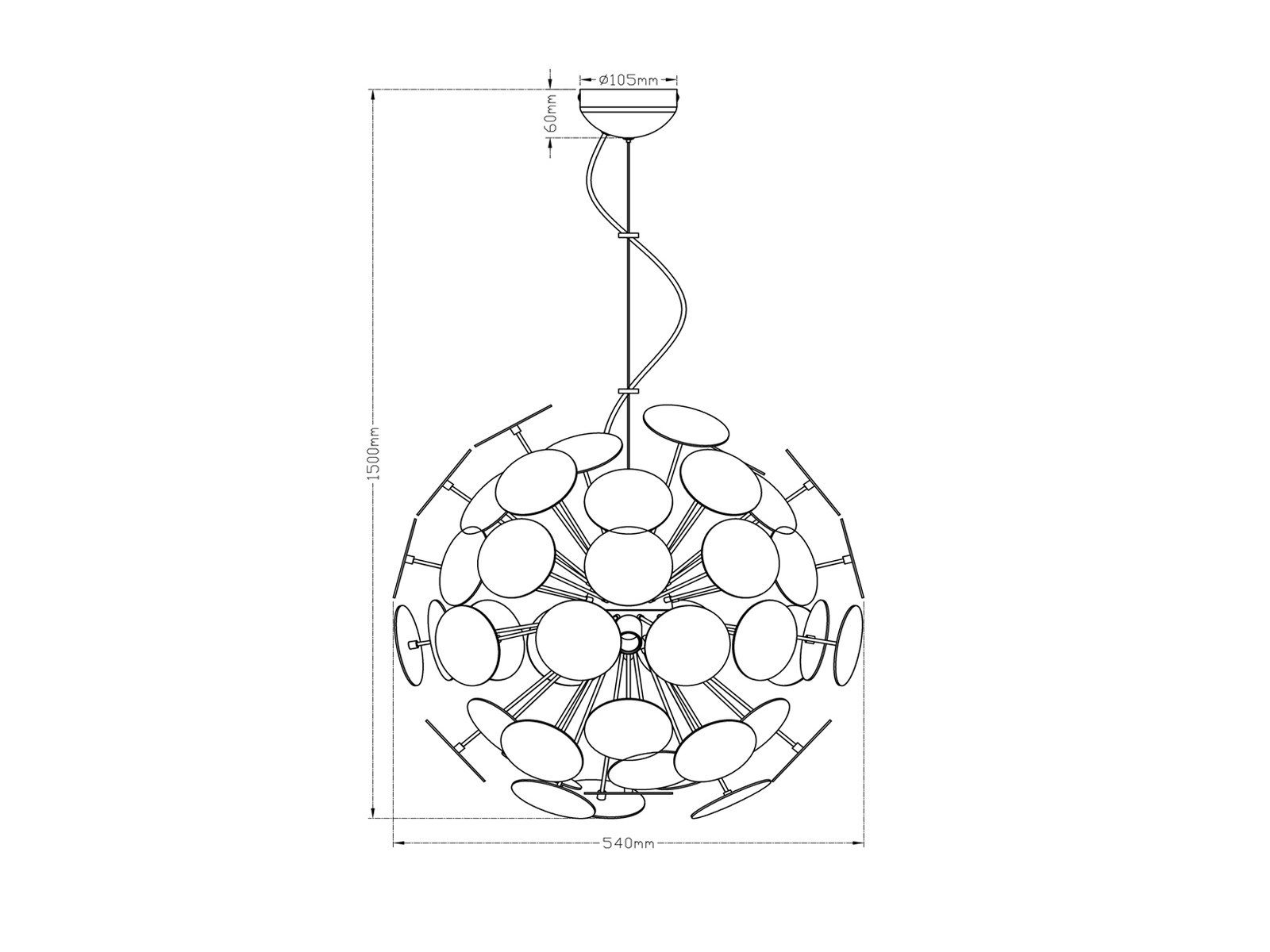 meineWunschleuchte LED Pendelleuchte, Mitgelieferte Leuchtmittel extern über Hausinstallation dimmbar, LED wechselbar, Warmweiß, große Design-er Kugel-lampe hängend über Esstisch, Schwarz Gold Ø 54cm