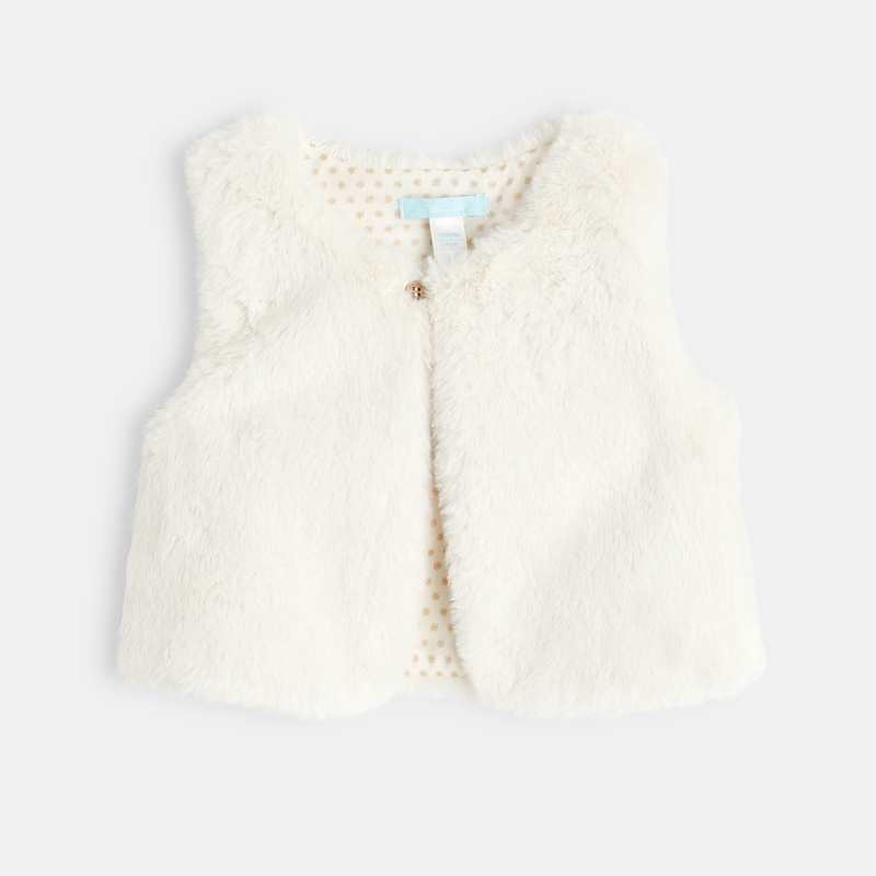 Gilet soft boa print floral blanc bébé fille