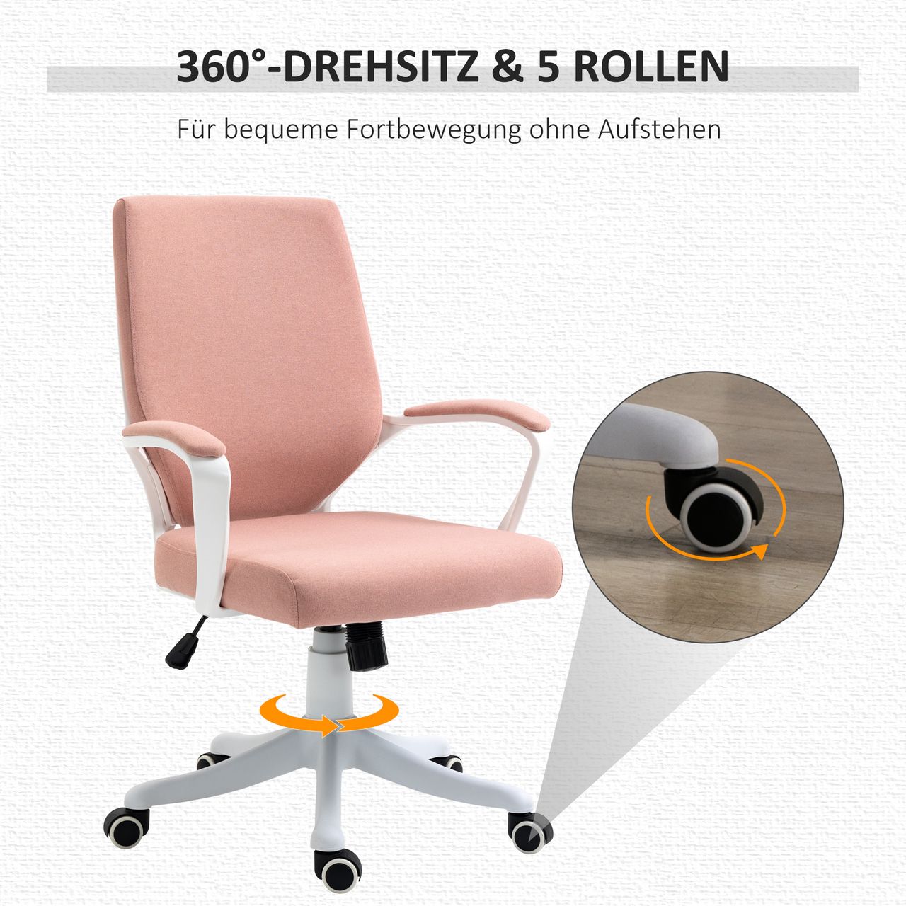 Vinsetto Bürostuhl Schreibtischstuhl Home-Office-Stuhl Rosa Weiß 62x69x92-102 cm