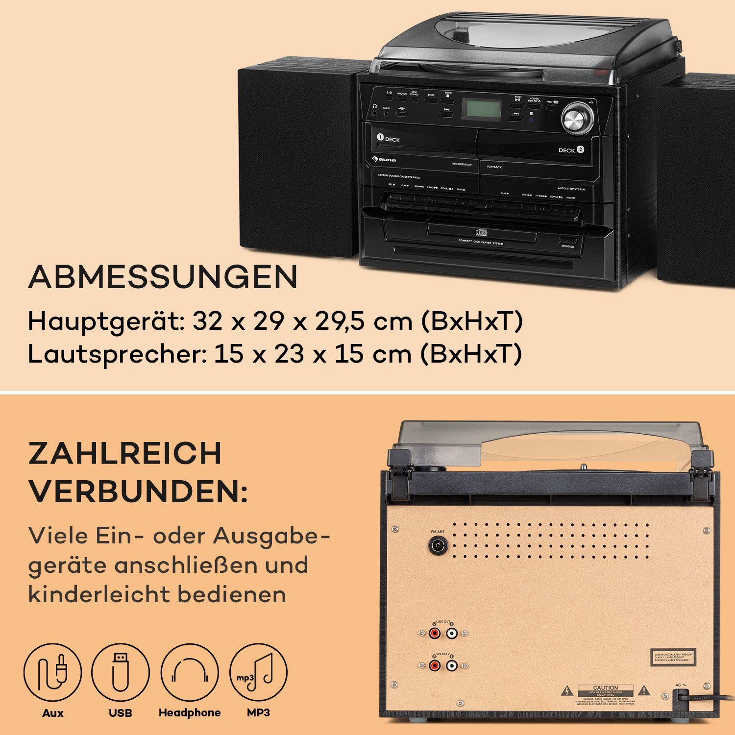 Auna 388-DAB+ Stereoanlage (FM und DAB+ Radiotuner, 10 W, Stereoanlage mit CD Player Vinyl Radio Musikanlage Kompaktanlage)