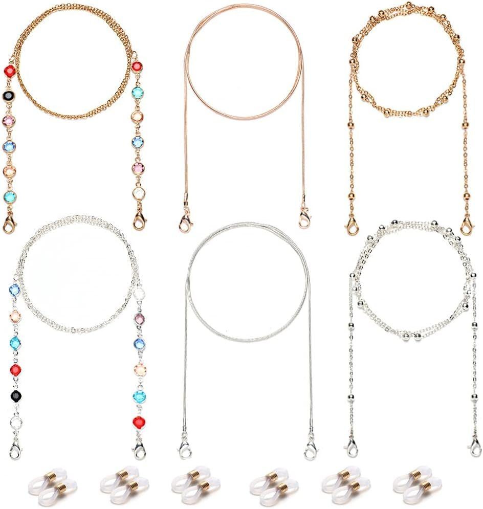 Perfine Brillenkette Brillenkette Damen 6 Stücke, Elegante Brillen- & Maskenkette: Gold/Silber/Roségold