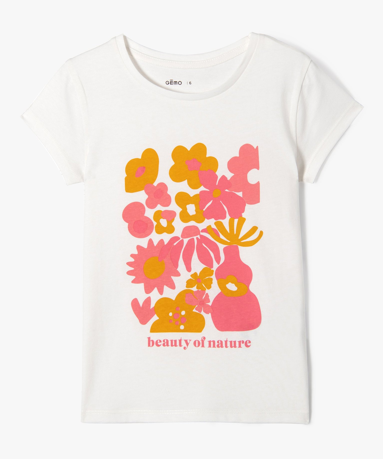 Tee-shirt à manches ultra courtes avec motif girly fille ecru | GEMO