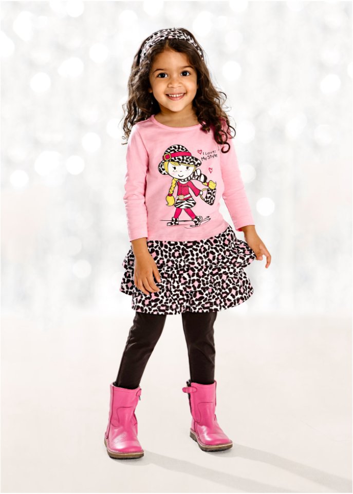 Mädchen Shirt + Rock + Leggings + Haarband (4-tlg.Set)