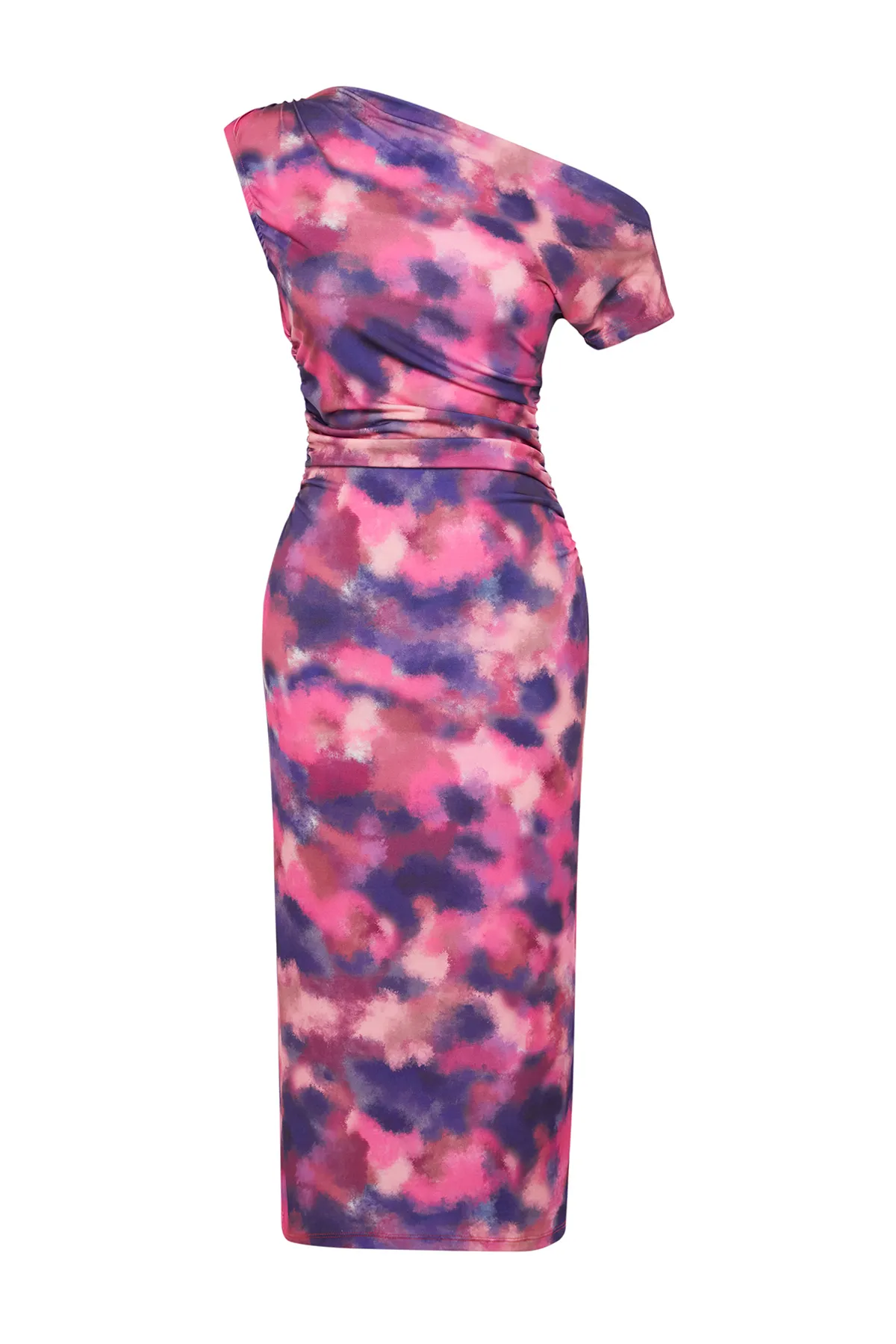 Trendyol Collection  Mehrfarbig bedrucktes, figurbetontes, ärmelloses Stretch-Strick-Midi-Bleistiftkleid mit U-Boot-Ausschnitt TWOSS24EL00662